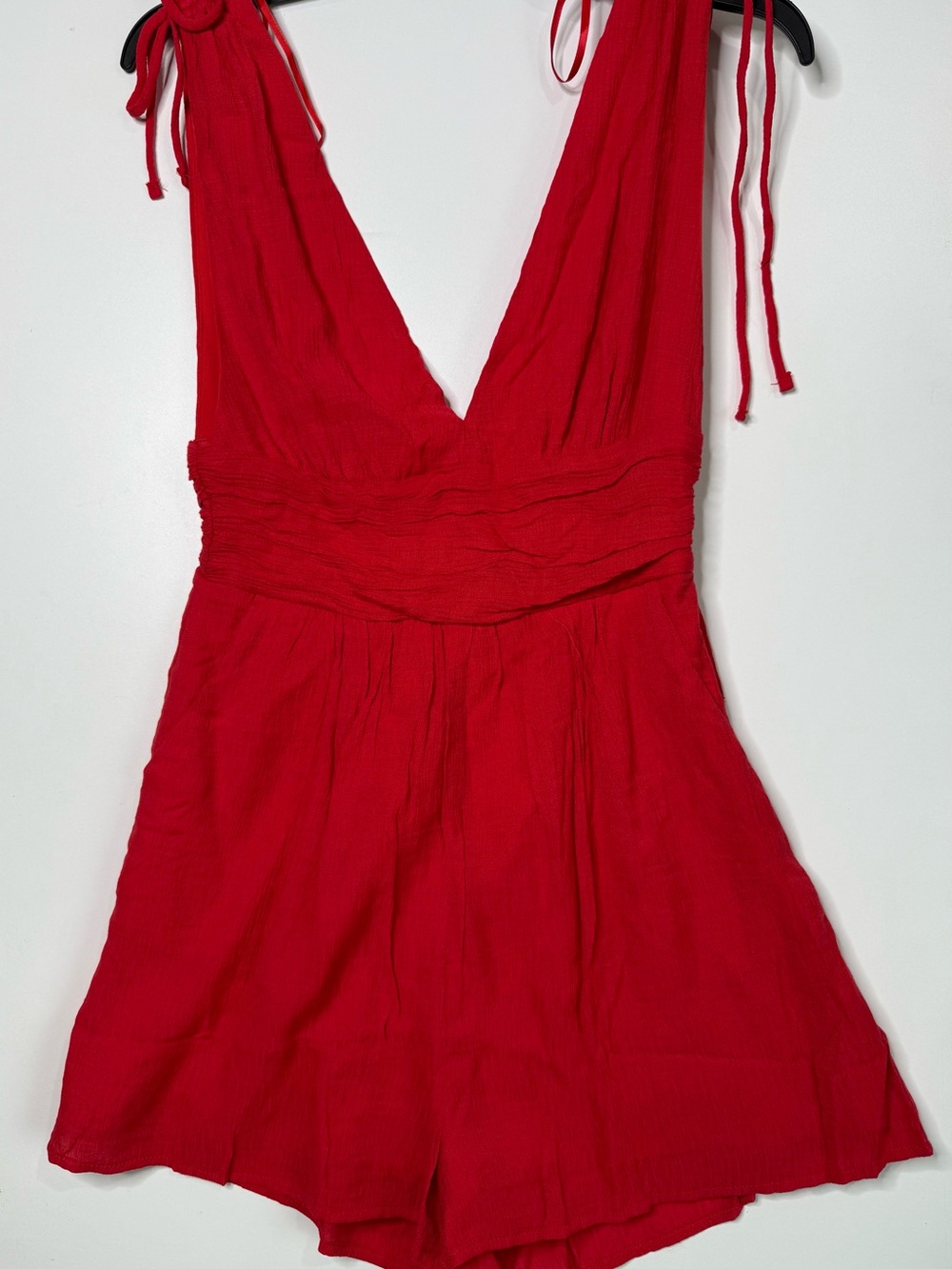 Red V-Neck Tie-Strap Romper